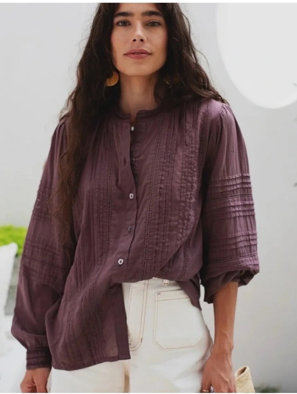 EX VOTO VINTAGE OLIVIA LONG SLEEVE BLOUSE IN PLUM XS
